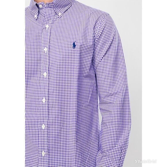 Ralph Lauren Mens Purple Slim Fit Gingham Plaid Collared Shirt - Picture 2 of 10